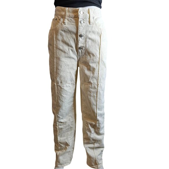 Madewell Womens Baggy Straight Jeans High Waist Size 30 Off-White Button Fly - Picture 7 of 11